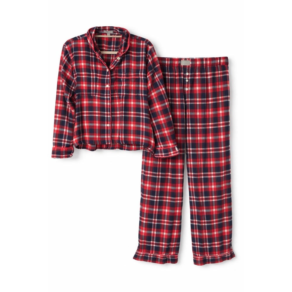 J. Crew Flannel Pajama SET Women S Red Plaid Button Top Lounge Holiday Sleepwear